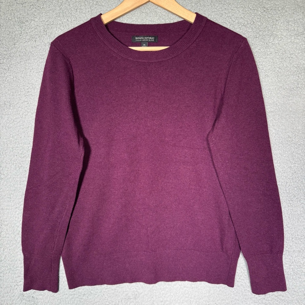 Banana Republic Italian Merino Crew-Neck Sweater Medium Burgundy Wine